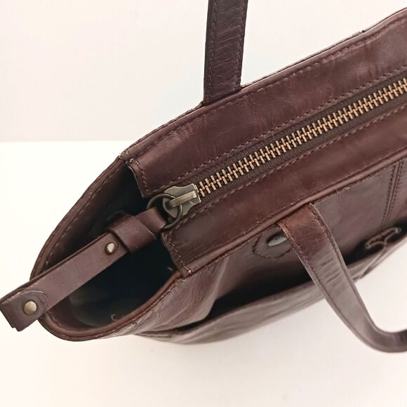 FRYE Melissa Collection Lg Dark Brown Leather Tote Bag Padded Divider Pockets - Picture 10 of 14